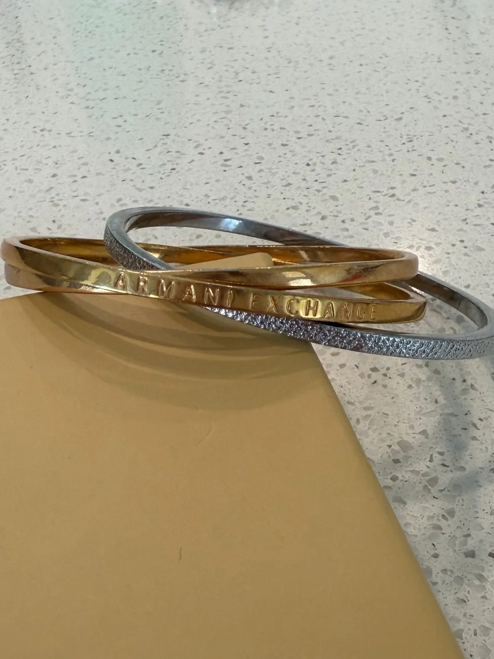 Armani Exchange Gold & Silver Stacked Logo Bangles